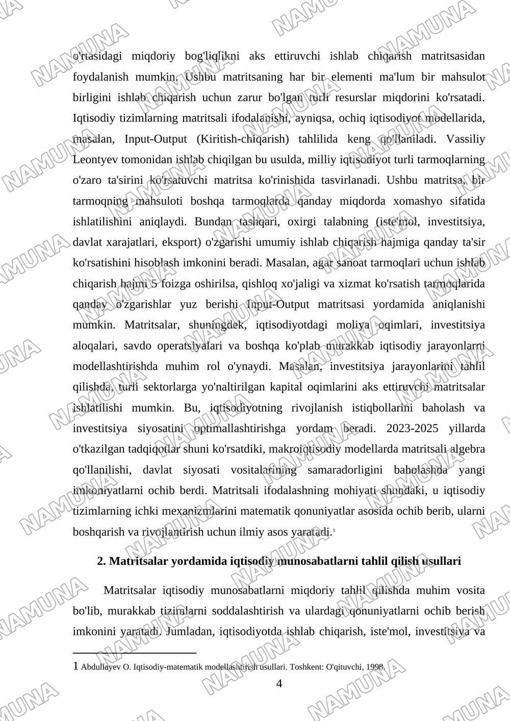 Iqtisodiy masalalarni modellashtirishda matritsaning о‘rni — referat, 4-varaq