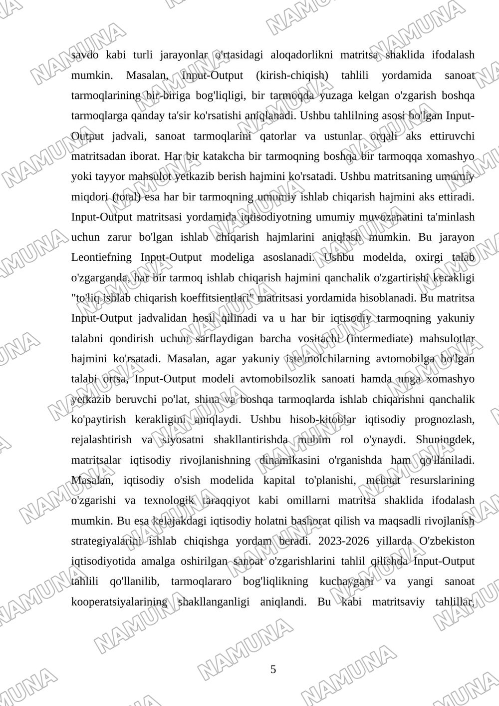 Iqtisodiy masalalarni modellashtirishda matritsaning о‘rni — referat, 5-varaq