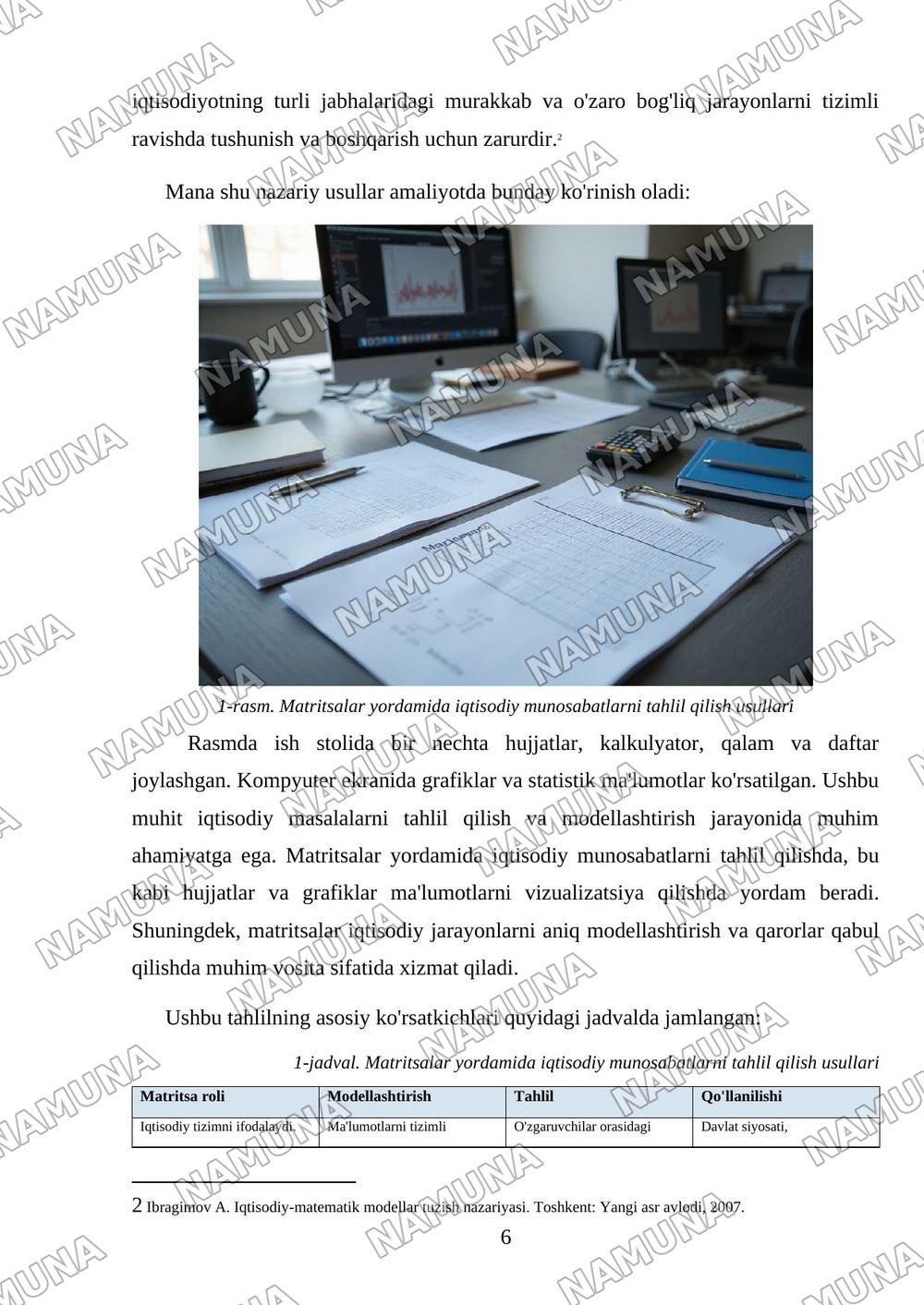 Iqtisodiy masalalarni modellashtirishda matritsaning о‘rni — referat, 6-varaq