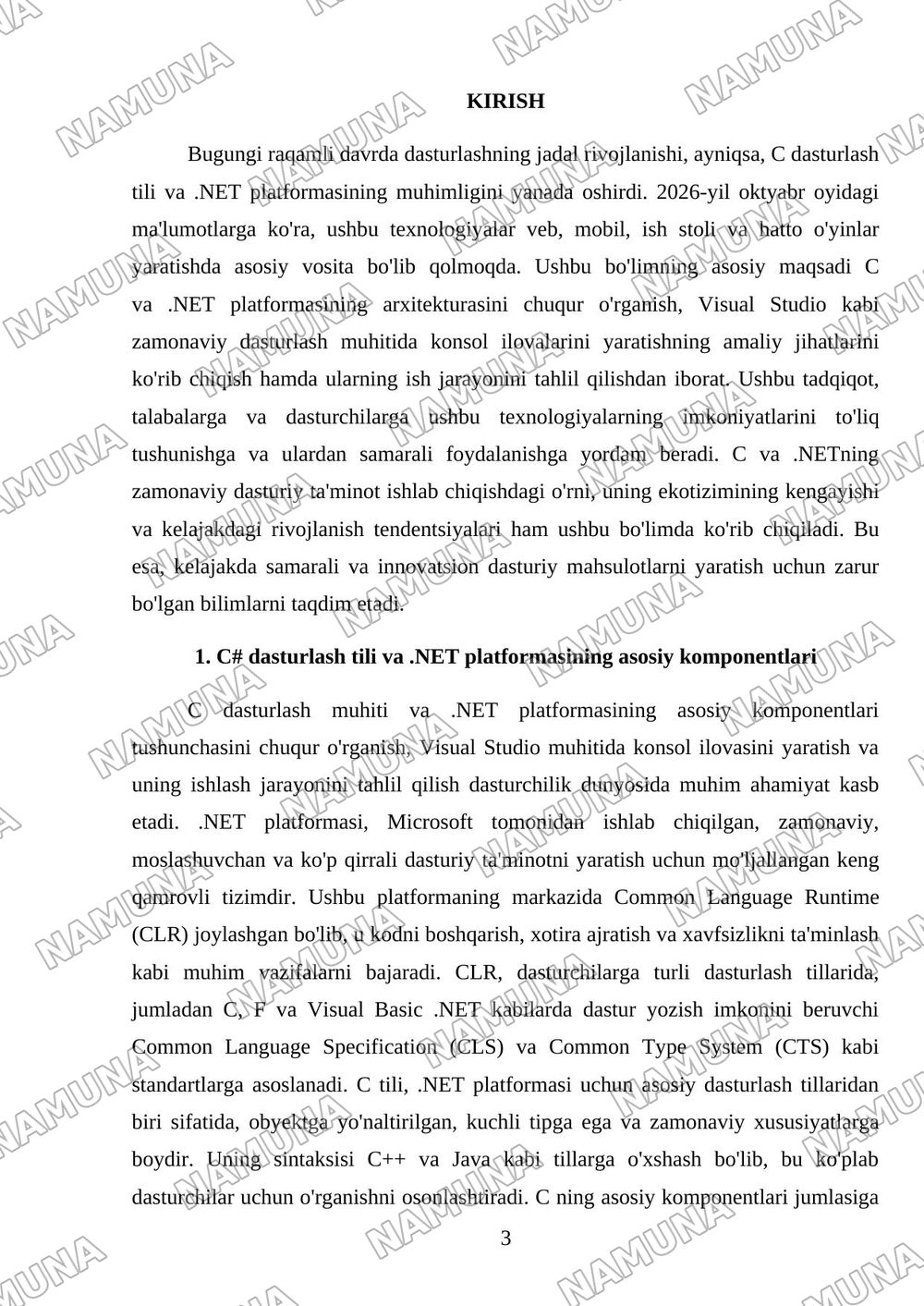C# dasturlash muhiti va .NET platformasining tuzilishini oʻrganish,Visual Studio muhitida konsol ilovasini yaratish va uning ishlash jarayonini tahlil qilish. — mustaqil ish, 3-varaq