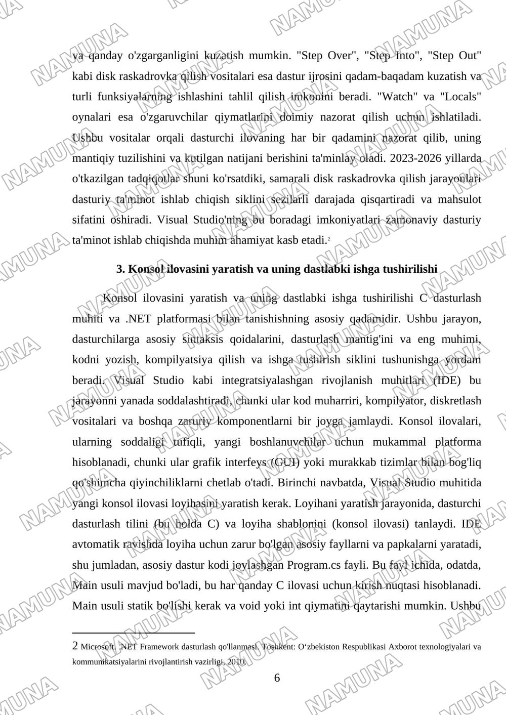 C# dasturlash muhiti va .NET platformasining tuzilishini oʻrganish,Visual Studio muhitida konsol ilovasini yaratish va uning ishlash jarayonini tahlil qilish. — mustaqil ish, 6-varaq