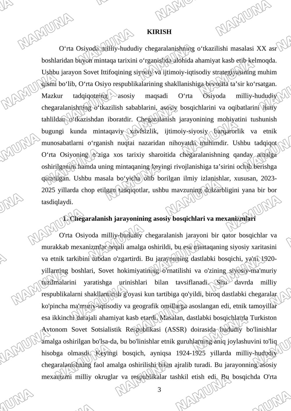 O'rta Osiyoda milliy-hududiy chegaralanishning o'tkaziliashi maqsad va mohiyati — referat, 3-varaq
