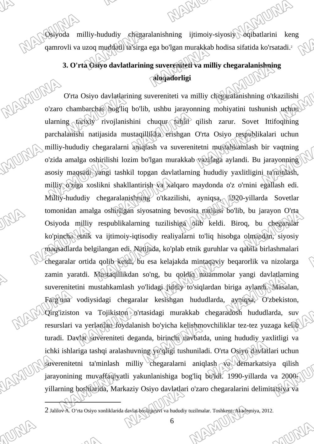 O'rta Osiyoda milliy-hududiy chegaralanishning o'tkaziliashi maqsad va mohiyati — referat, 6-varaq