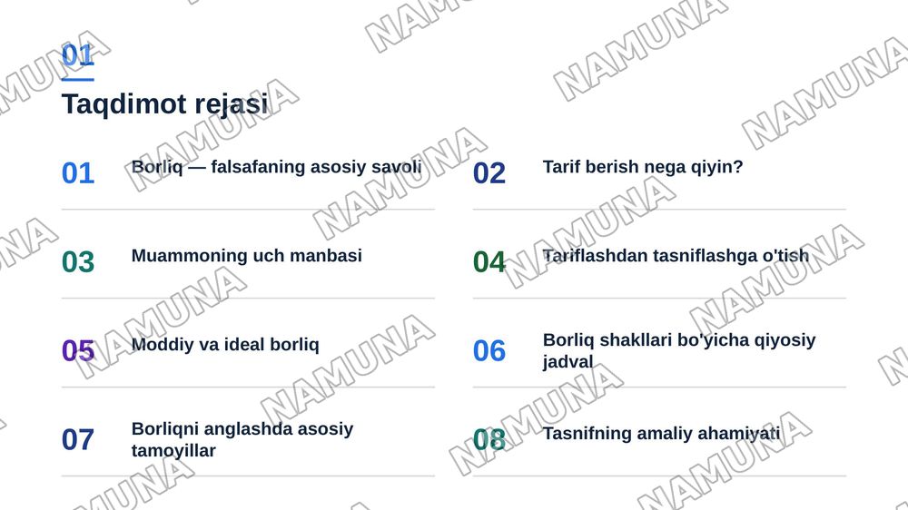 Borliq tariflanish muammosi borliq shakllarining tasnifi — zamonaviy taqdimot, 2-slayd