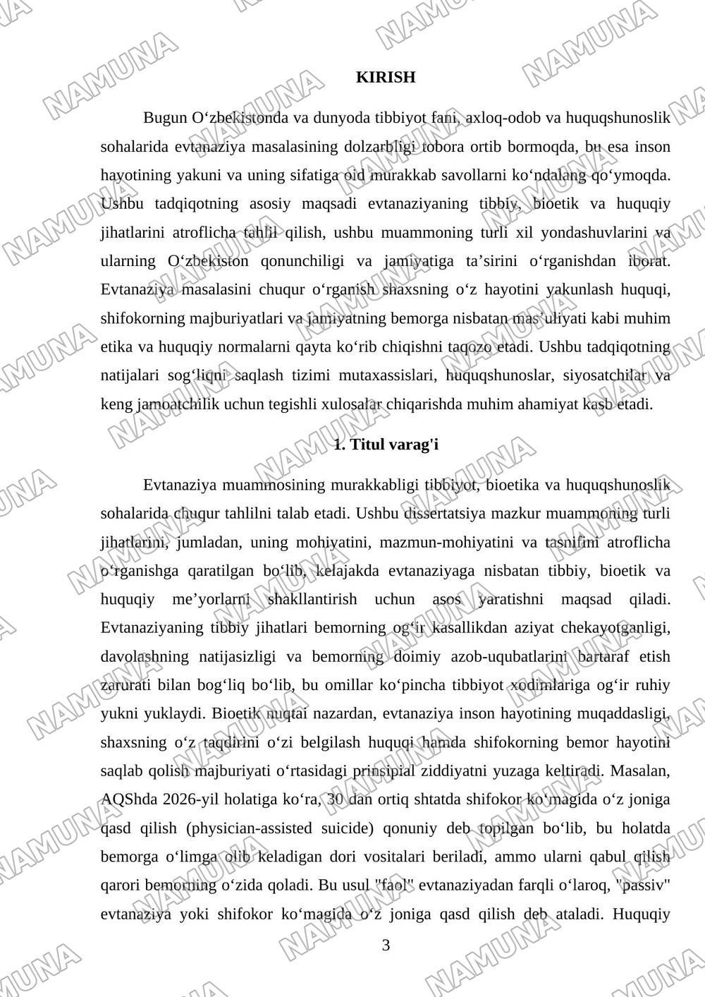 Evtanaziya: tibbiy, bioetik va huquqiy muammolar — mustaqil ish, 3-varaq