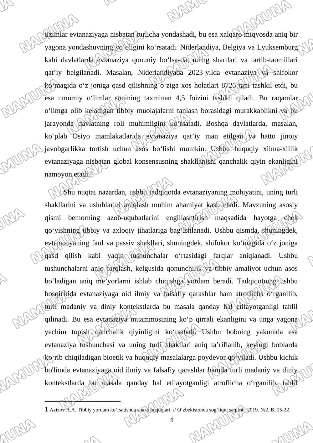 Evtanaziya: tibbiy, bioetik va huquqiy muammolar — mustaqil ish, 4-varaq