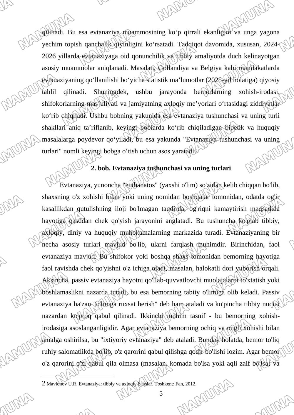 Evtanaziya: tibbiy, bioetik va huquqiy muammolar — mustaqil ish, 5-varaq
