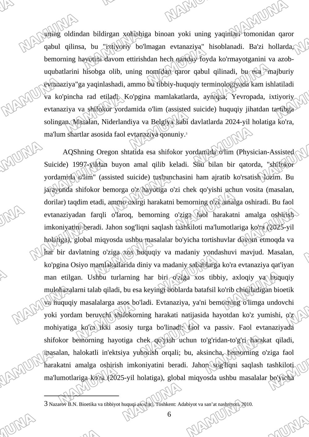 Evtanaziya: tibbiy, bioetik va huquqiy muammolar — mustaqil ish, 6-varaq