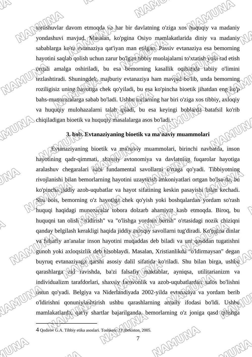 Evtanaziya: tibbiy, bioetik va huquqiy muammolar — mustaqil ish, 7-varaq