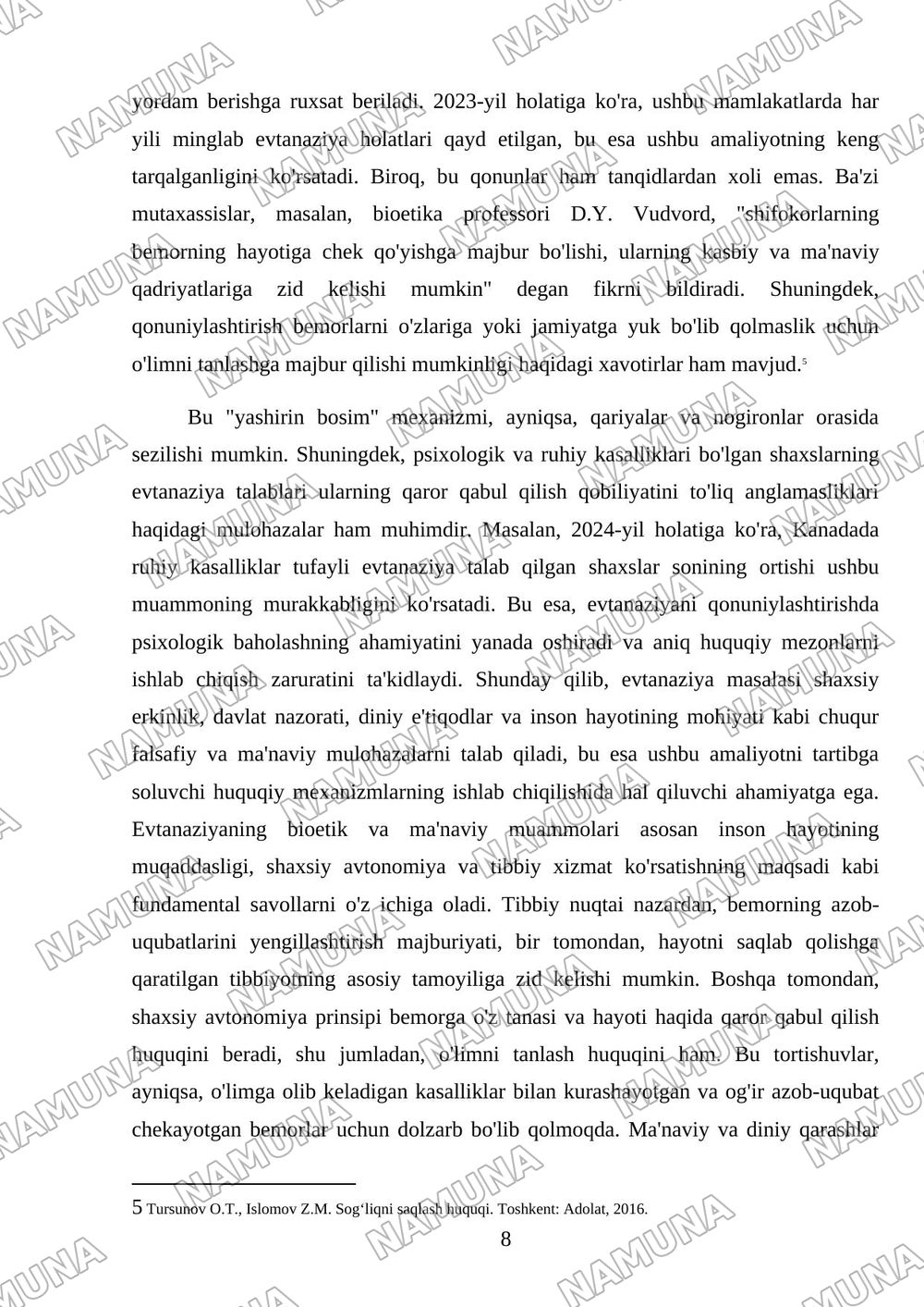 Evtanaziya: tibbiy, bioetik va huquqiy muammolar — mustaqil ish, 8-varaq