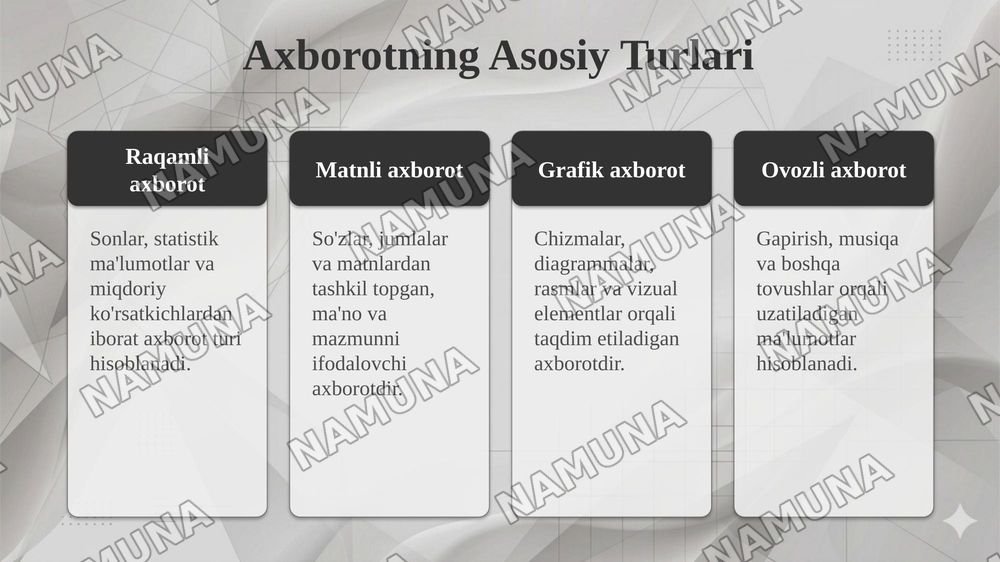 Axbarot turlari va xususiyatlar. — taqdimot, 5-slayd