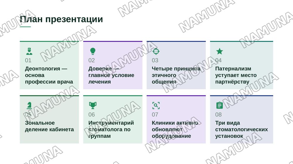 Кодекс деонтологии и медицинской этики в стоматологии. Особенности взаимоотношений между медицинским персоналом и пациентами. Оснащение стоматологического кабинета. Основное стоматологическое оборудование и инструментарий. Виды стоматологических установок. — zamonaviy taqdimot, 2-slayd