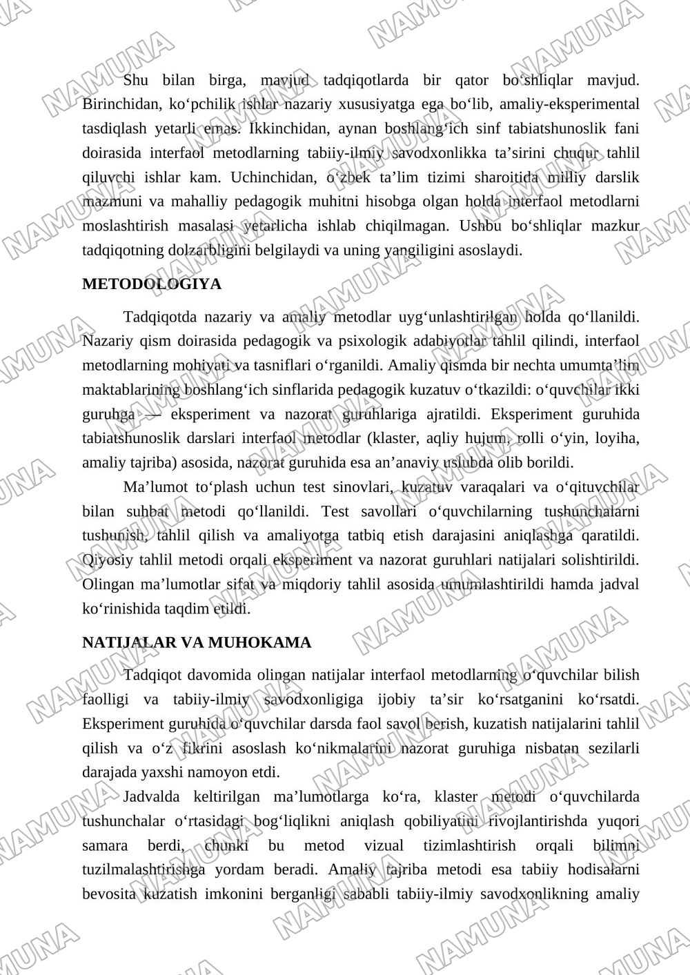 Boshlang‘ich sinf tabiatshunoslik darslarida interfaol ta’lim metodlarining o‘quvchilar bilish faolligi va tabiiy-ilmiy savodxonligini rivojlantirishdagi samaradorligi — maqola, 3-varaq