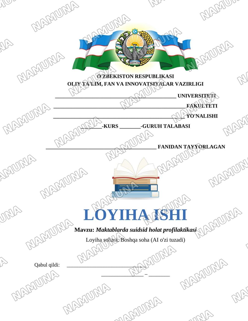 Maktablarda suidsid holat profilaktikasi — loyiha ishi, 1-varaq