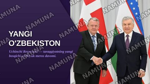 Mavzu: Yangi O'zbekiston — Uchinchi Renessans

Reja:

1. Kontseptsiyaning nazariy-tarixiy asoslari
a) «Yangi O'zbekiston» va «Uchinchi Renessans» tushunchalari: mohiyati, falsafasi va milliy g'oyasi.
b) Tarixiy vorisiylik.
v) Birinchi Sharq Uyg'onish davri (IX–XII asrlar): Al-Xorazmiy, Al-Farg'oniy, — zamonaviy taqdimot