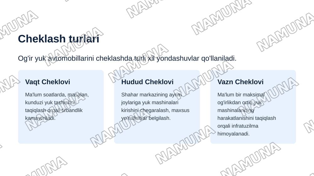 Shahar markazlarida ogʻir yuk avtomobillarini harakatlanishini cheklash qanday natijada olib kelishi mumkin — zamonaviy taqdimot, 8-slayd