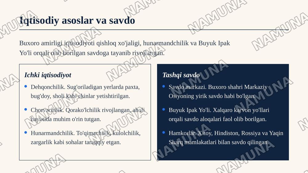 Buxoro amirligi — zamonaviy taqdimot, 5-slayd