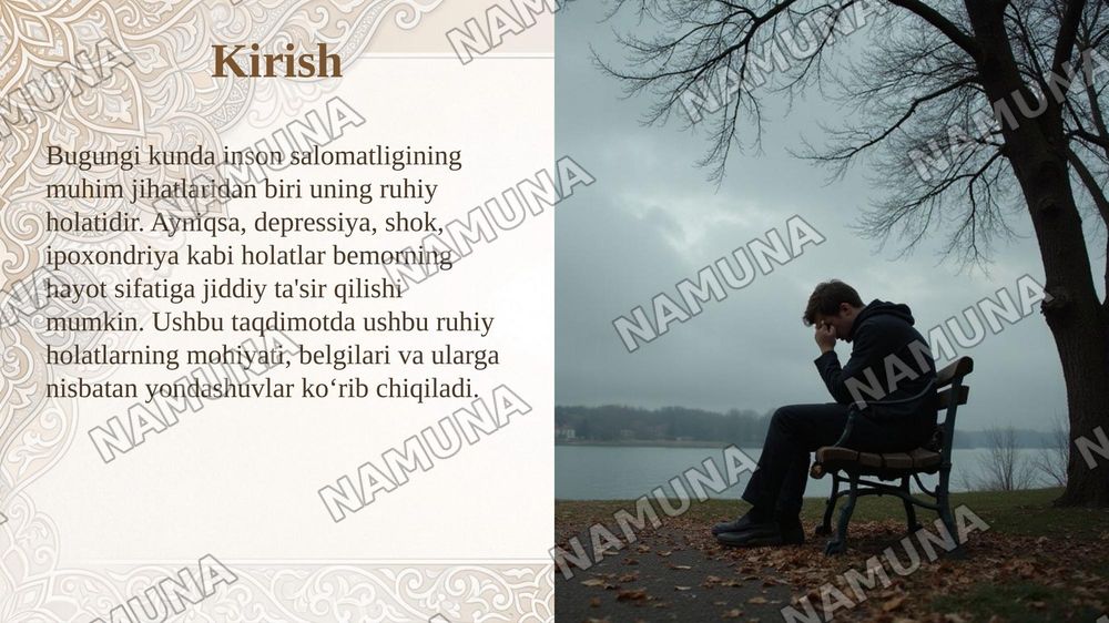 Bemorning ruhiy holati "depressiya shok choʻchish ipoxondirya oʻzini ayibdor his qilish suyitsidal fikrlash" — taqdimot, 3-slayd