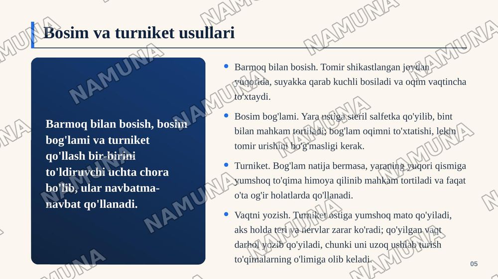 Qon ketishni vaqtincha va batamom to’xtatish usullari — zamonaviy taqdimot, 6-slayd