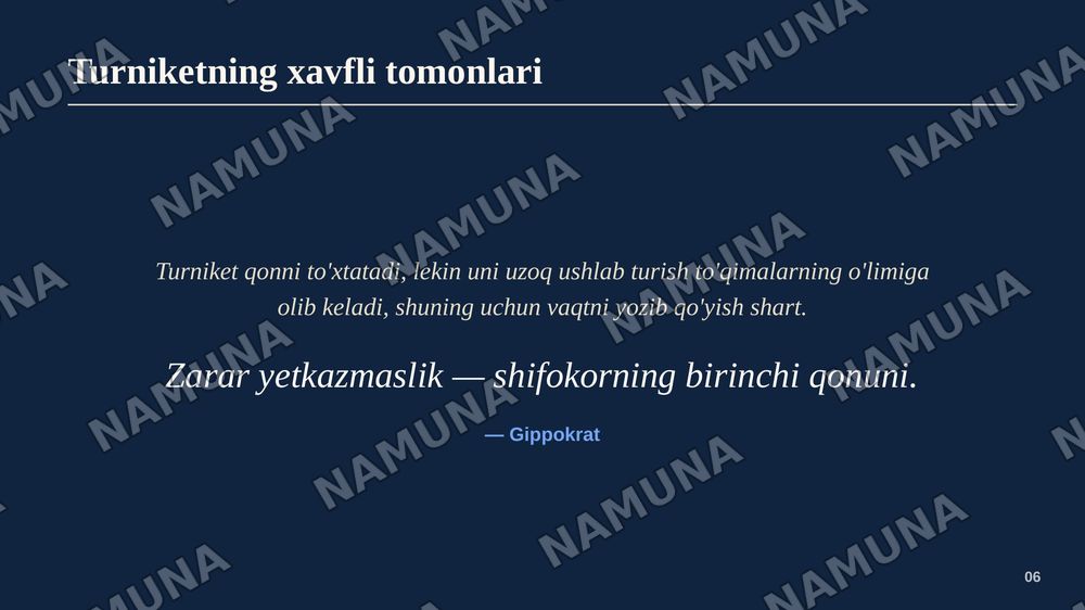 Qon ketishni vaqtincha va batamom to’xtatish usullari — zamonaviy taqdimot, 7-slayd