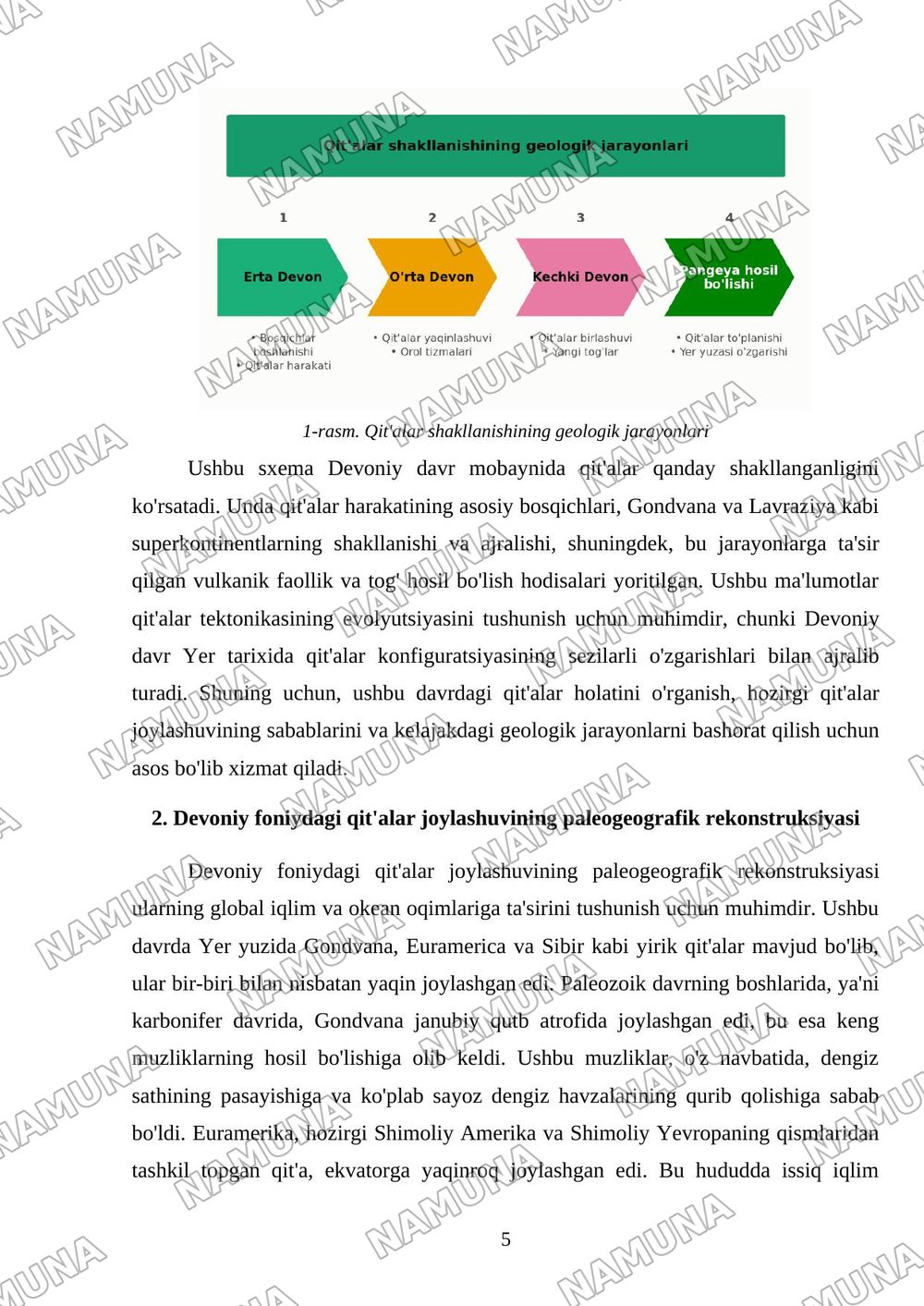 Devoniy foniydagi qit'alar sharhi — mustaqil ish, 5-varaq