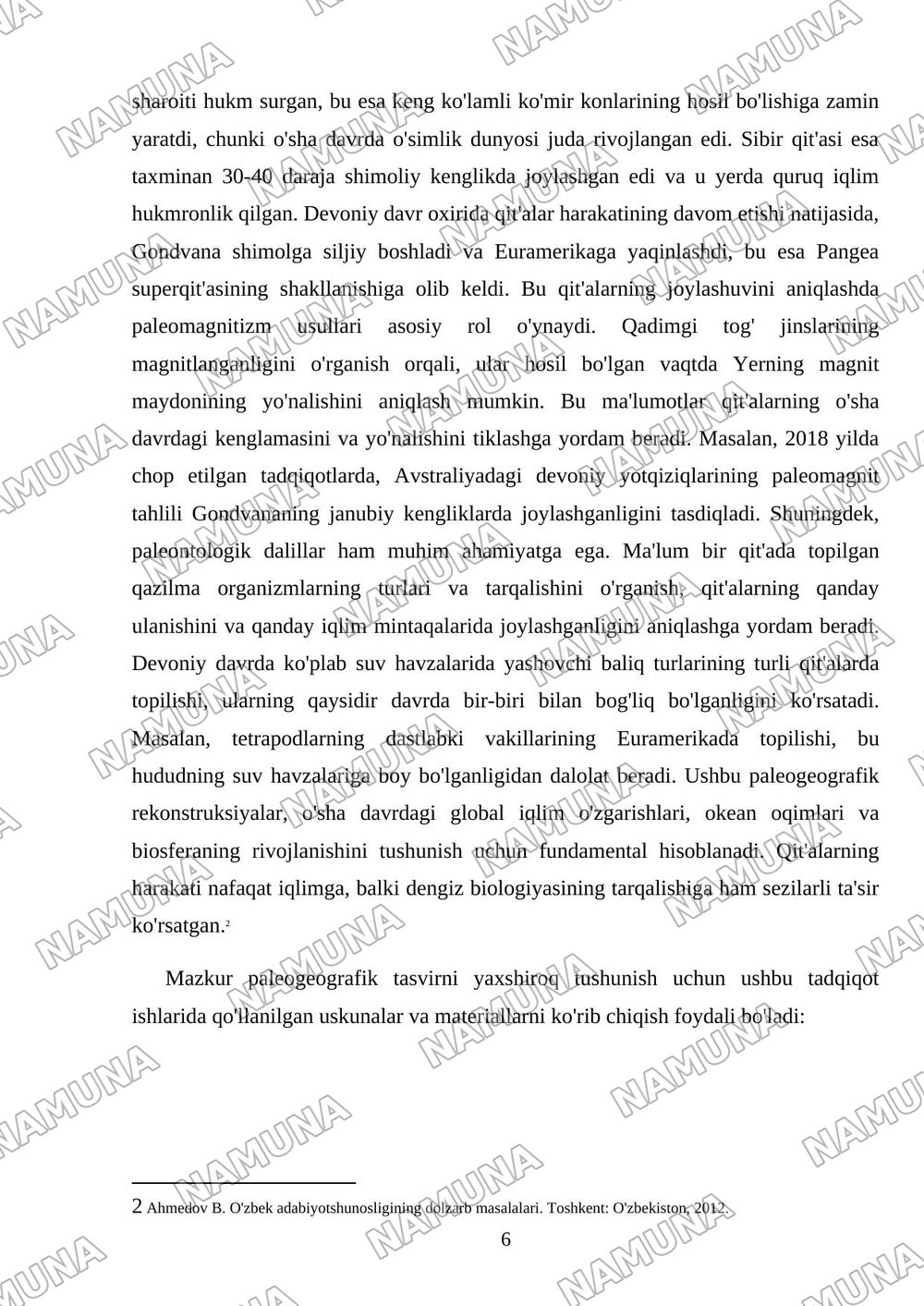 Devoniy foniydagi qit'alar sharhi — mustaqil ish, 6-varaq