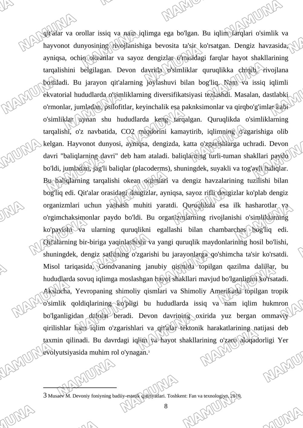 Devoniy foniydagi qit'alar sharhi — mustaqil ish, 8-varaq