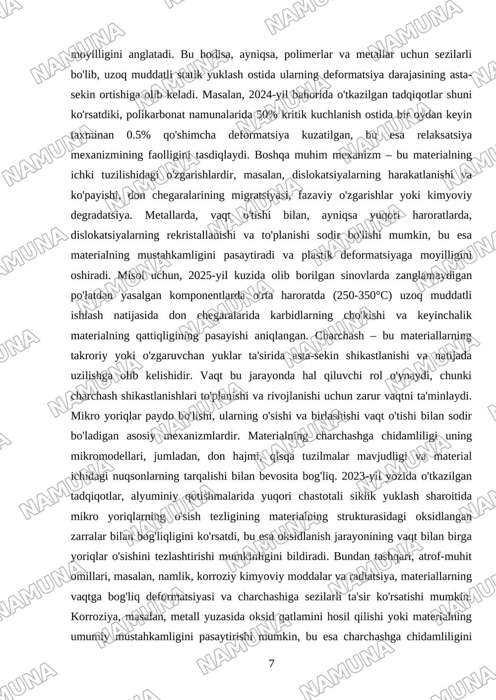 Harorat va vaqtni materiallarning mexanik xarakteristikalariga ta'siri — mustaqil ish, 7-varaq
