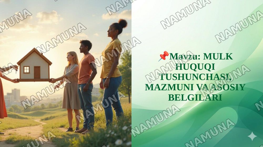 📌Mavzu: MULK HUQUQI TUSHUNCHASI, MAZMUNI VA ASOSIY BELGILARI — taqdimot, 1-slayd
