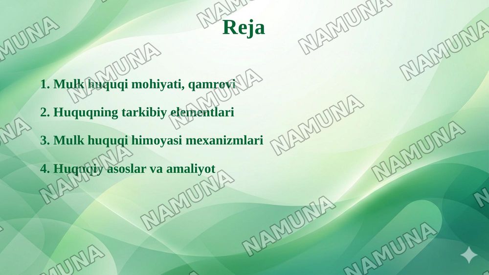 📌Mavzu: MULK HUQUQI TUSHUNCHASI, MAZMUNI VA ASOSIY BELGILARI — taqdimot, 2-slayd