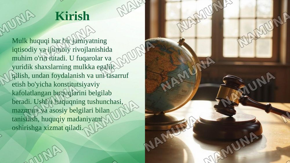 📌Mavzu: MULK HUQUQI TUSHUNCHASI, MAZMUNI VA ASOSIY BELGILARI — taqdimot, 3-slayd