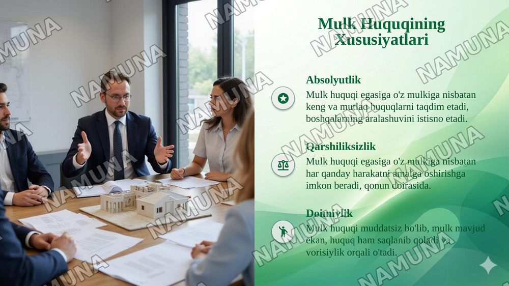 📌Mavzu: MULK HUQUQI TUSHUNCHASI, MAZMUNI VA ASOSIY BELGILARI — taqdimot, 7-slayd