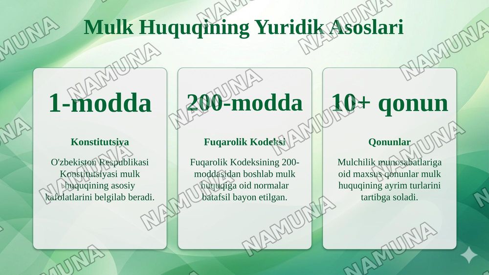 📌Mavzu: MULK HUQUQI TUSHUNCHASI, MAZMUNI VA ASOSIY BELGILARI — taqdimot, 8-slayd
