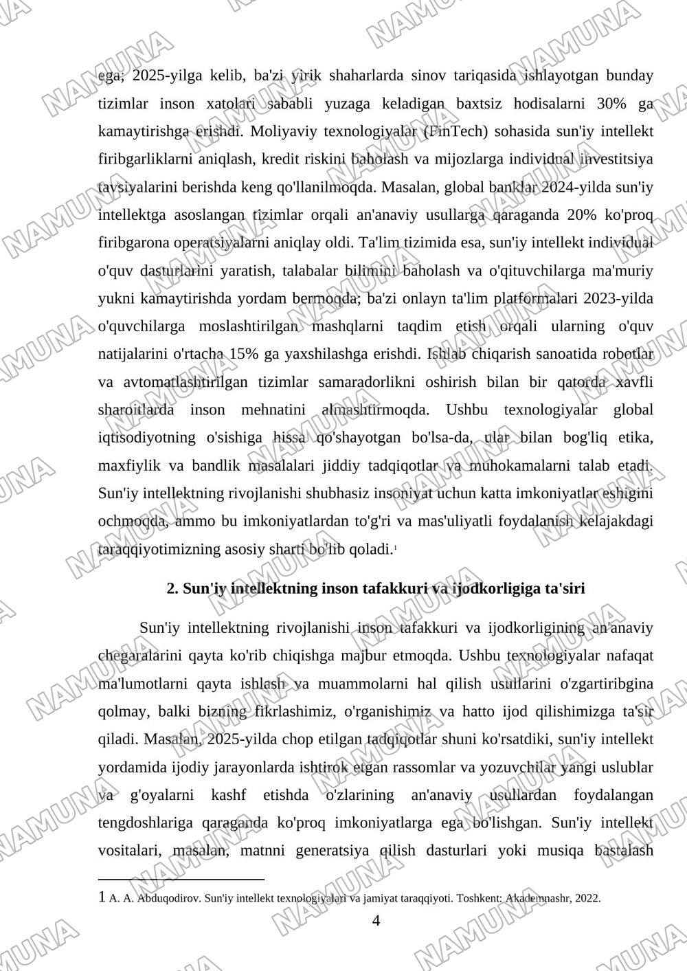 Insoniyat va suniy intelekt — referat, 4-varaq