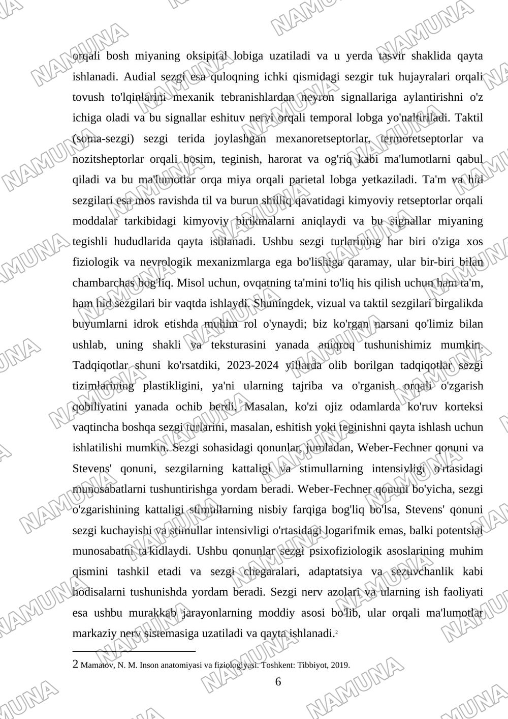 Sezgi Sezgi haqida , sezgi nerv azolari sezgi turlari va sezgi sohasidagi qonunlar sezgi sezuv pisoh asoslari — mustaqil ish, 6-varaq