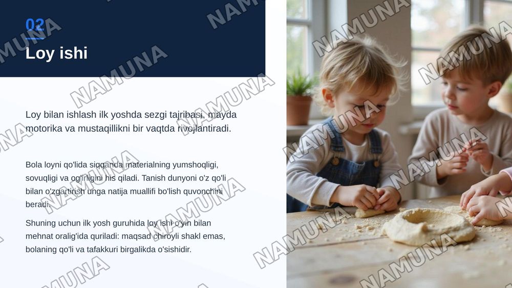 Mavzu: Ilk yosh guruhida bolalarni loy ishiga oʻrgatish metodlari — zamonaviy taqdimot, 3-slayd