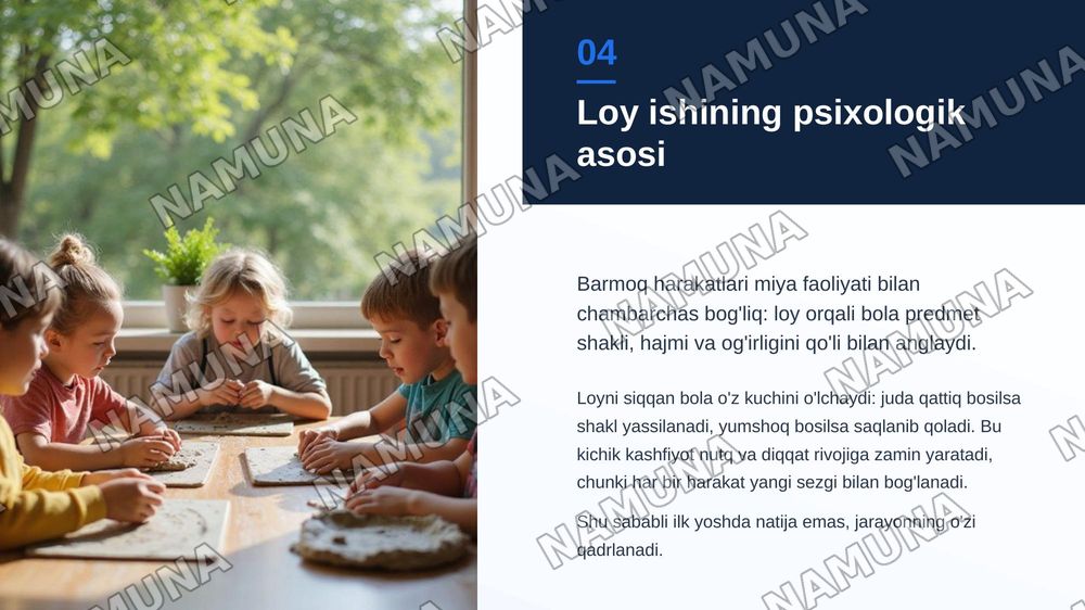 Mavzu: Ilk yosh guruhida bolalarni loy ishiga oʻrgatish metodlari — zamonaviy taqdimot, 5-slayd