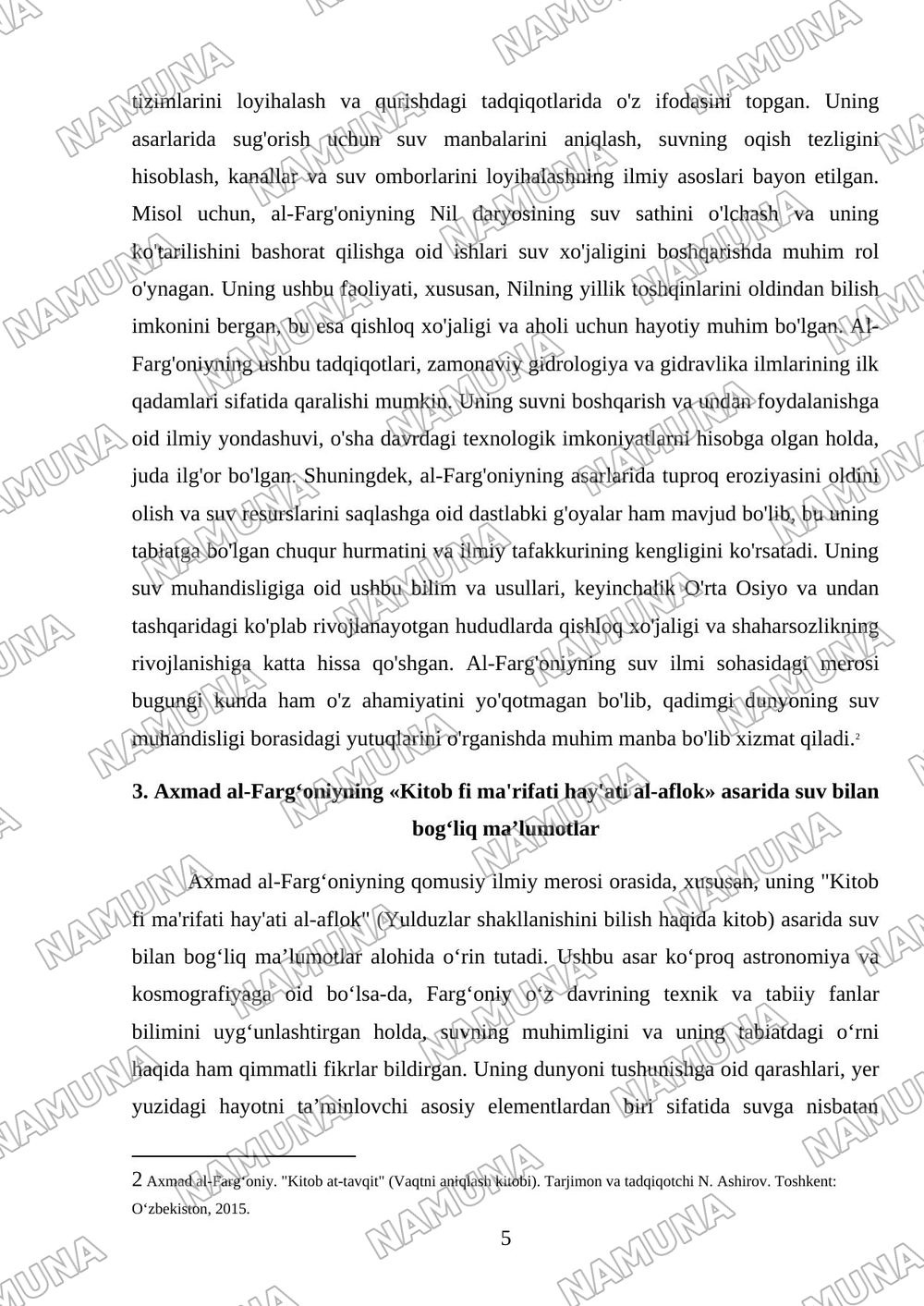 Axmad al - fargoniy suv ilimining rivojlanishiga qoshgan xisasi — referat, 5-varaq