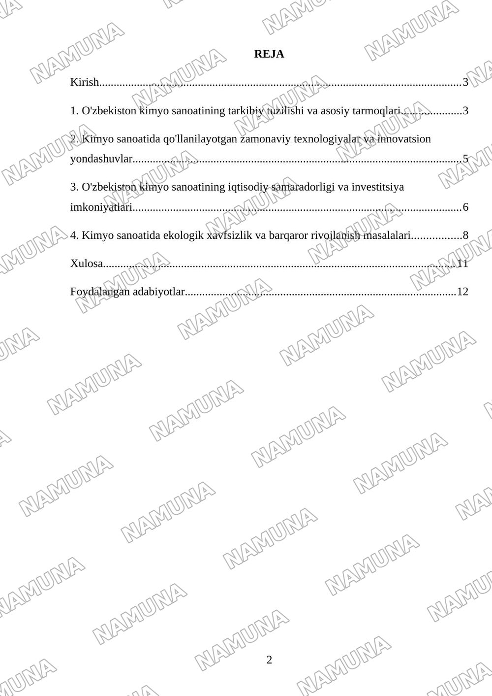 Oʻzbekistonda kimyo sanoatining rivojlanishi — mustaqil ish, 2-varaq