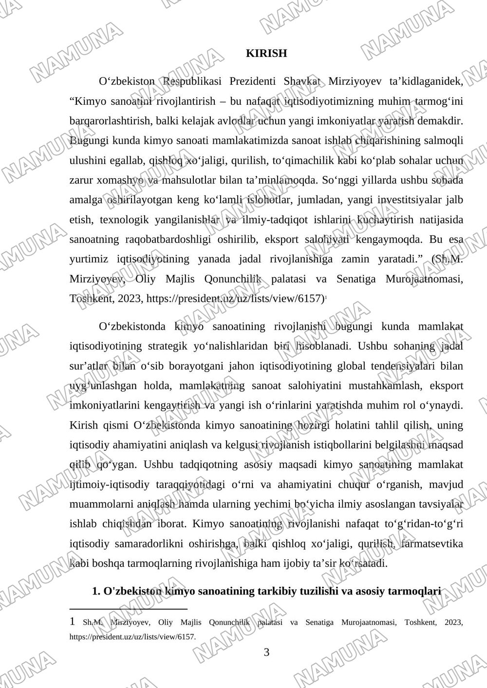 Oʻzbekistonda kimyo sanoatining rivojlanishi — mustaqil ish, 3-varaq