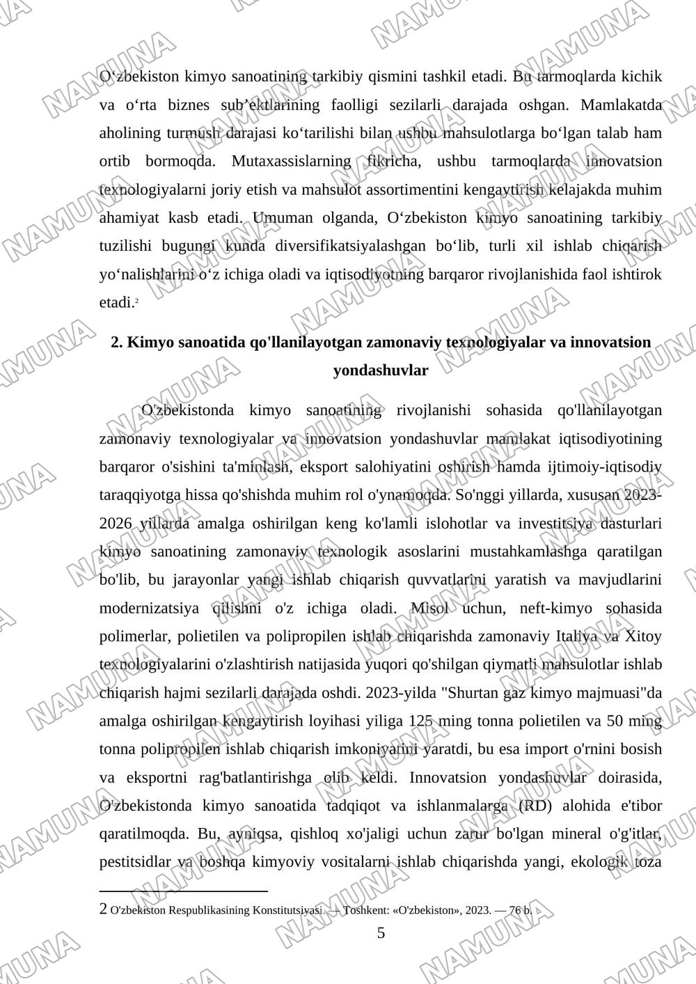 Oʻzbekistonda kimyo sanoatining rivojlanishi — mustaqil ish, 5-varaq