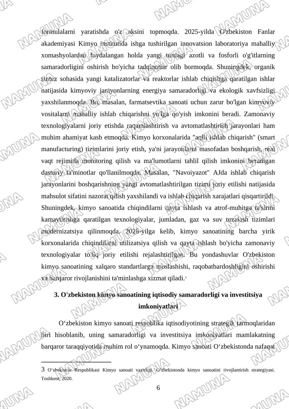 Oʻzbekistonda kimyo sanoatining rivojlanishi — mustaqil ish, 6-varaq