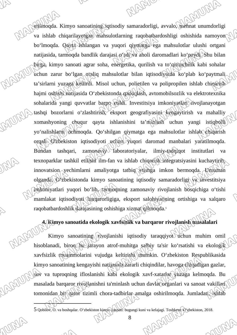 Oʻzbekistonda kimyo sanoatining rivojlanishi — mustaqil ish, 8-varaq