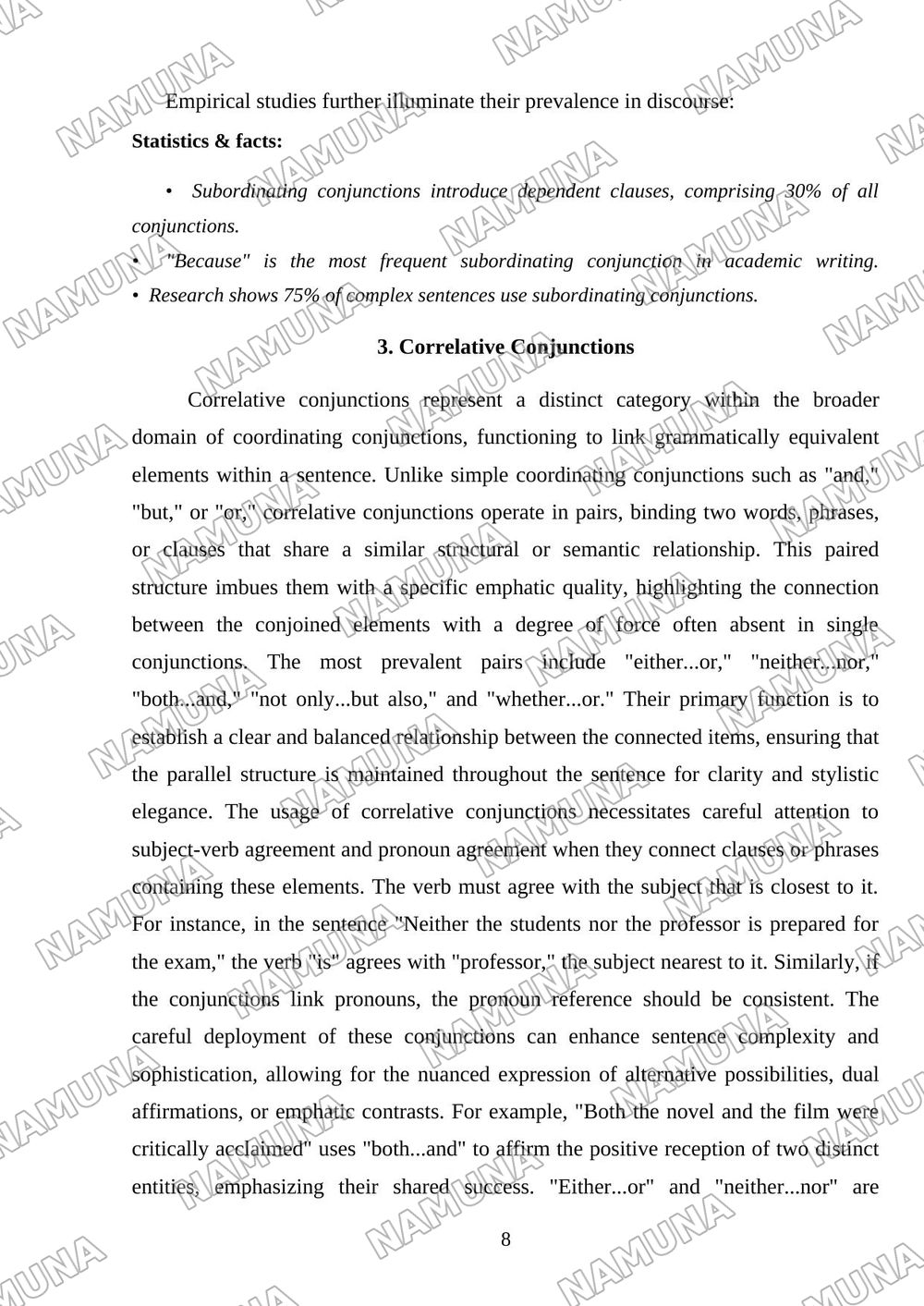 Types of conjunctions and their usages — mustaqil ish, 8-varaq