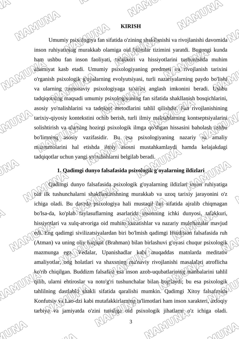 Umumiy psixologiya predmeti rivojlanish tarixi — mustaqil ish, 3-varaq