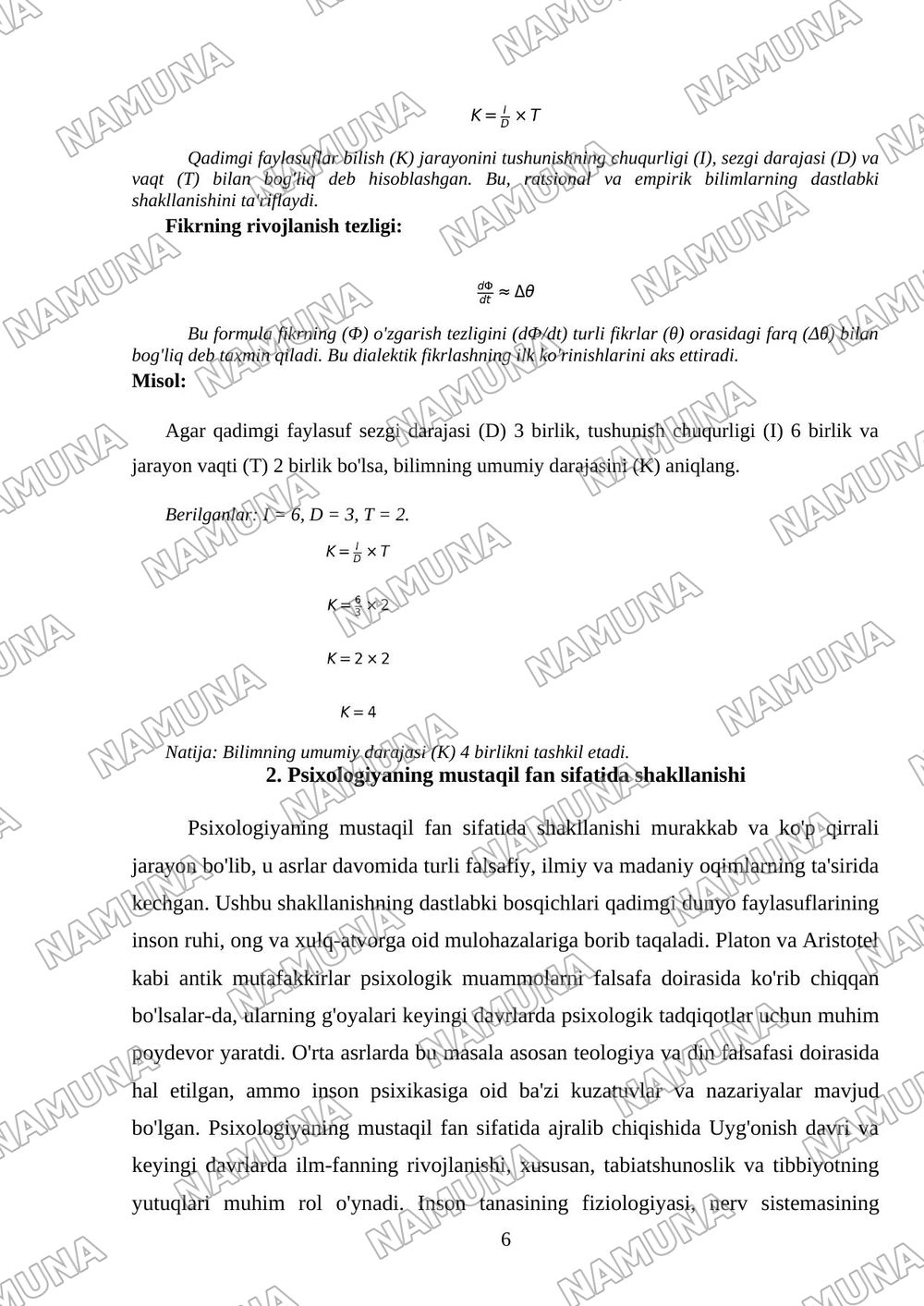 Umumiy psixologiya predmeti rivojlanish tarixi — mustaqil ish, 6-varaq