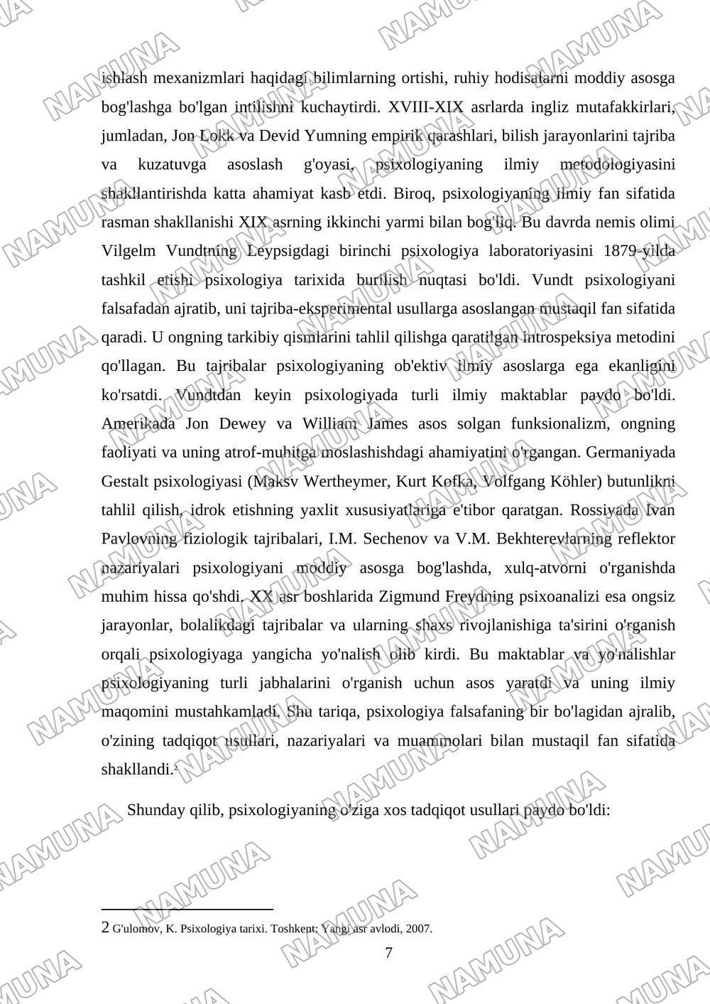 Umumiy psixologiya predmeti rivojlanish tarixi — mustaqil ish, 7-varaq