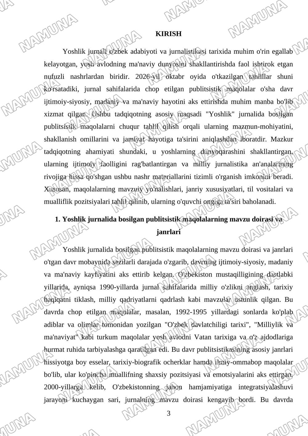 Yoshlik jurnalida bosilgan publitsistik maqolalar tahlili — mustaqil ish, 3-varaq