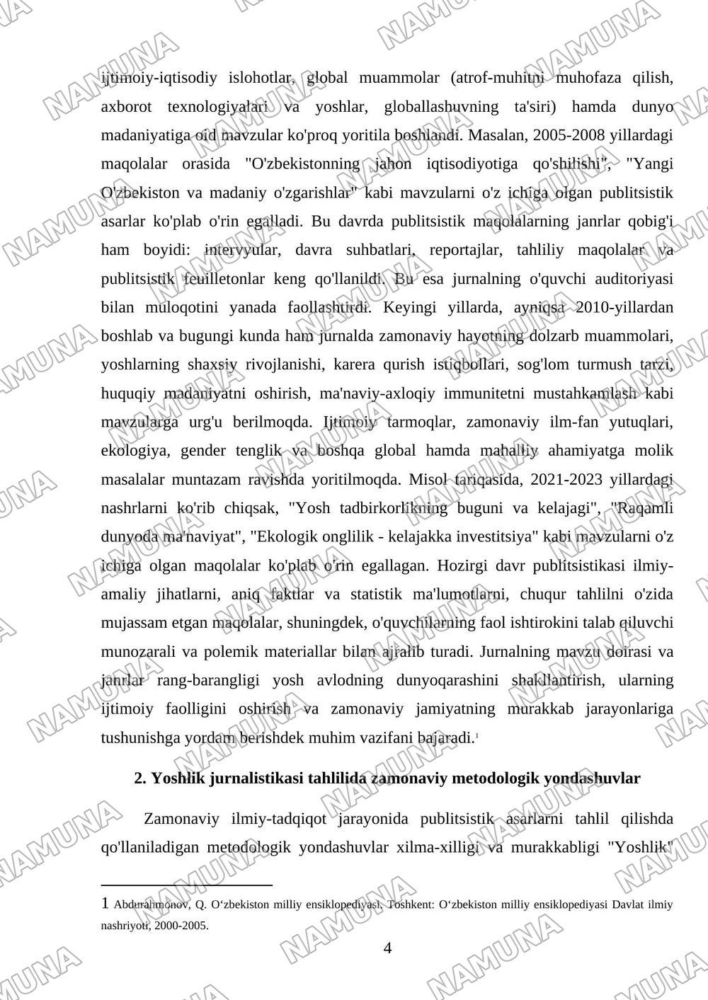 Yoshlik jurnalida bosilgan publitsistik maqolalar tahlili — mustaqil ish, 4-varaq