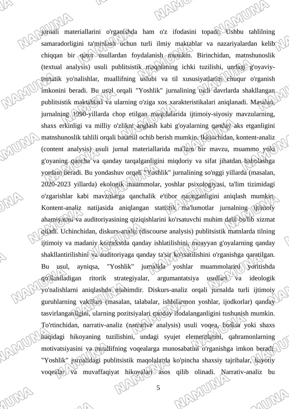 Yoshlik jurnalida bosilgan publitsistik maqolalar tahlili — mustaqil ish, 5-varaq